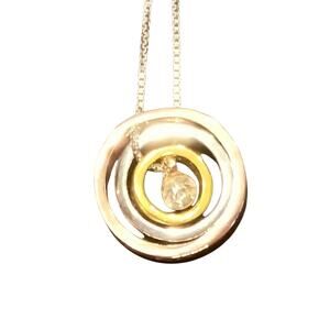 18" 2 Tone Circles & Crystal in Center 18" Necklace set in Sterling Silver